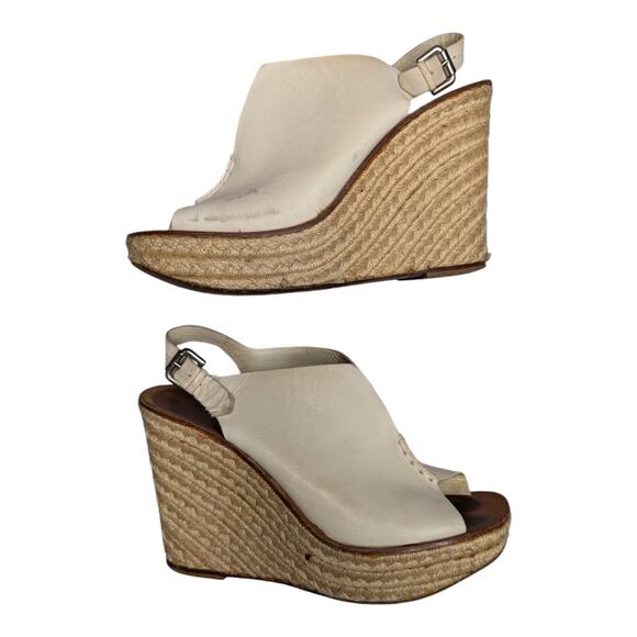 Vera Wang Lavender Label Mary Ann Ivory Leather Slingback Jute Wedge Sandals 9 - Picture 1 of 8